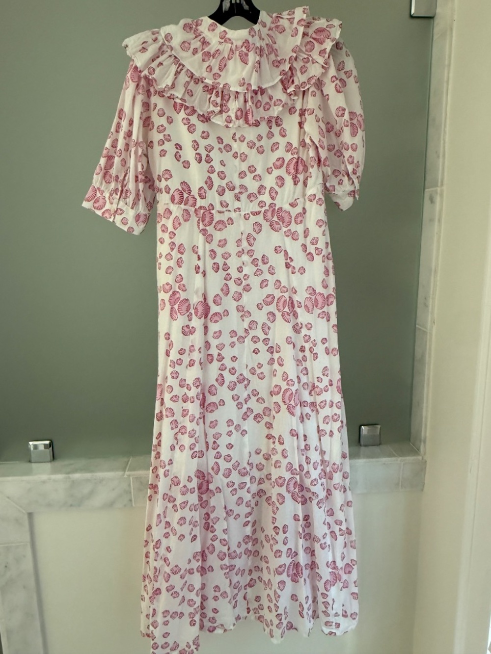 Julia Amory Pin & White Ruffled Shirt Dress Clambake Shell Size Small - Picture 6 of 9